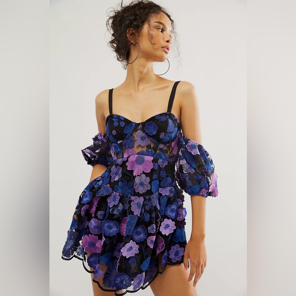 For Love and Lemons Prato Floral Embroidered Mini Dress NEW